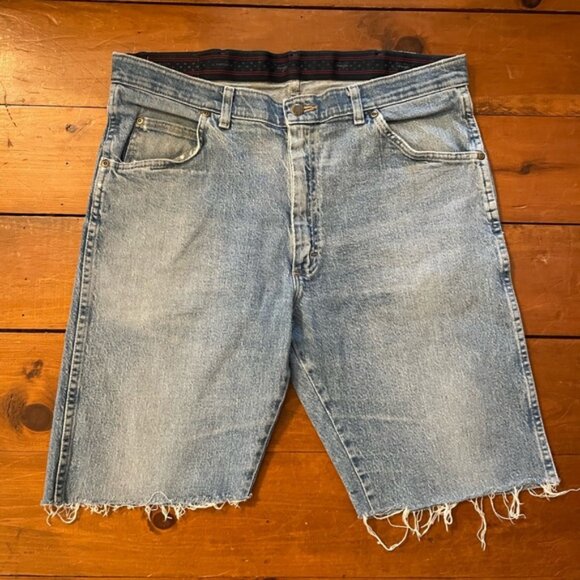 Wrangler Cut Off Jean Shorts Blue DenimJorts 36” Waist - Picture 2 of 8